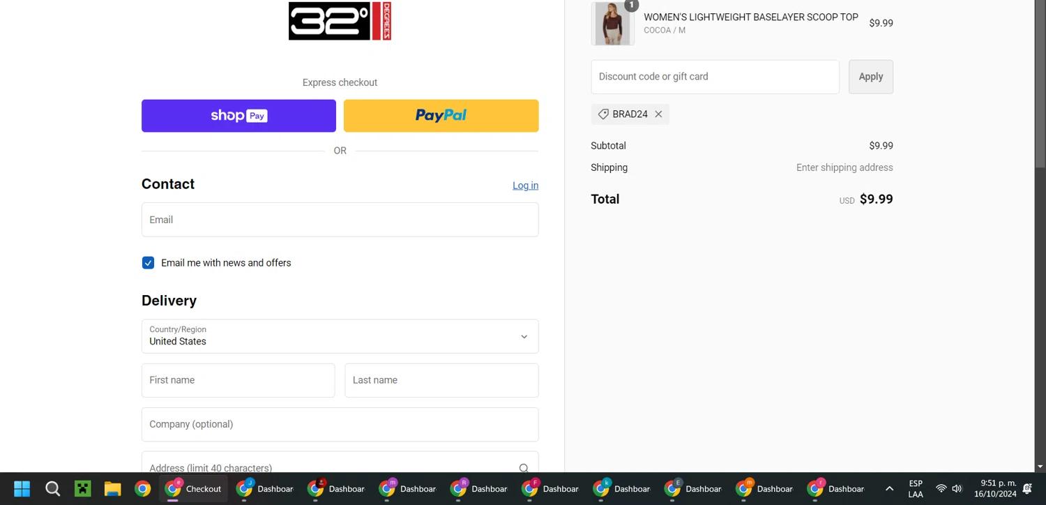 where to use 32 Degrees promo code box