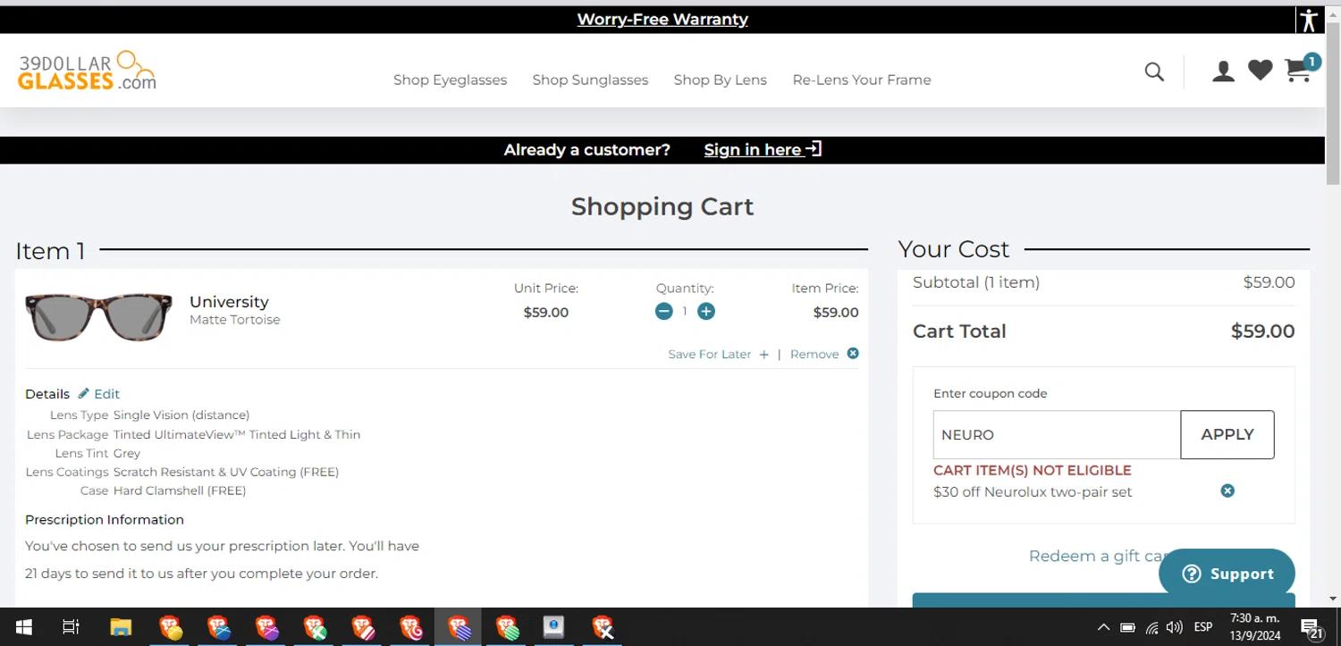 where to use 39DollarGlasses promo code box