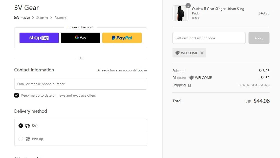 where to use 3V Gear promo code box