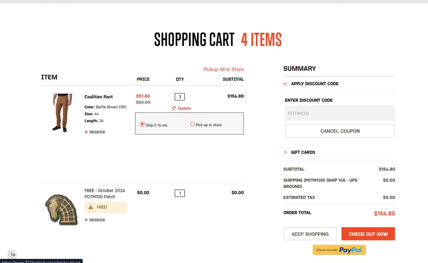 where to use 5.11 Tactical Series promo code box