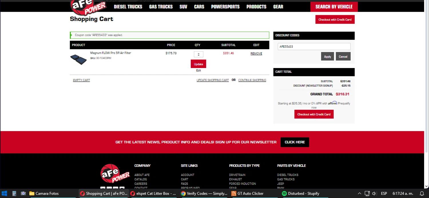 where to use AFe Power promo code box
