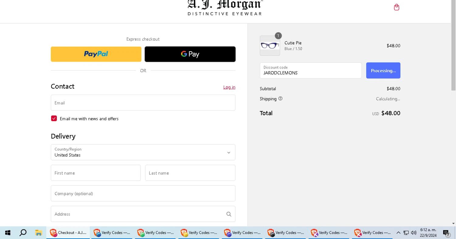 where to use A.J. Morgan Eyewear promo code box