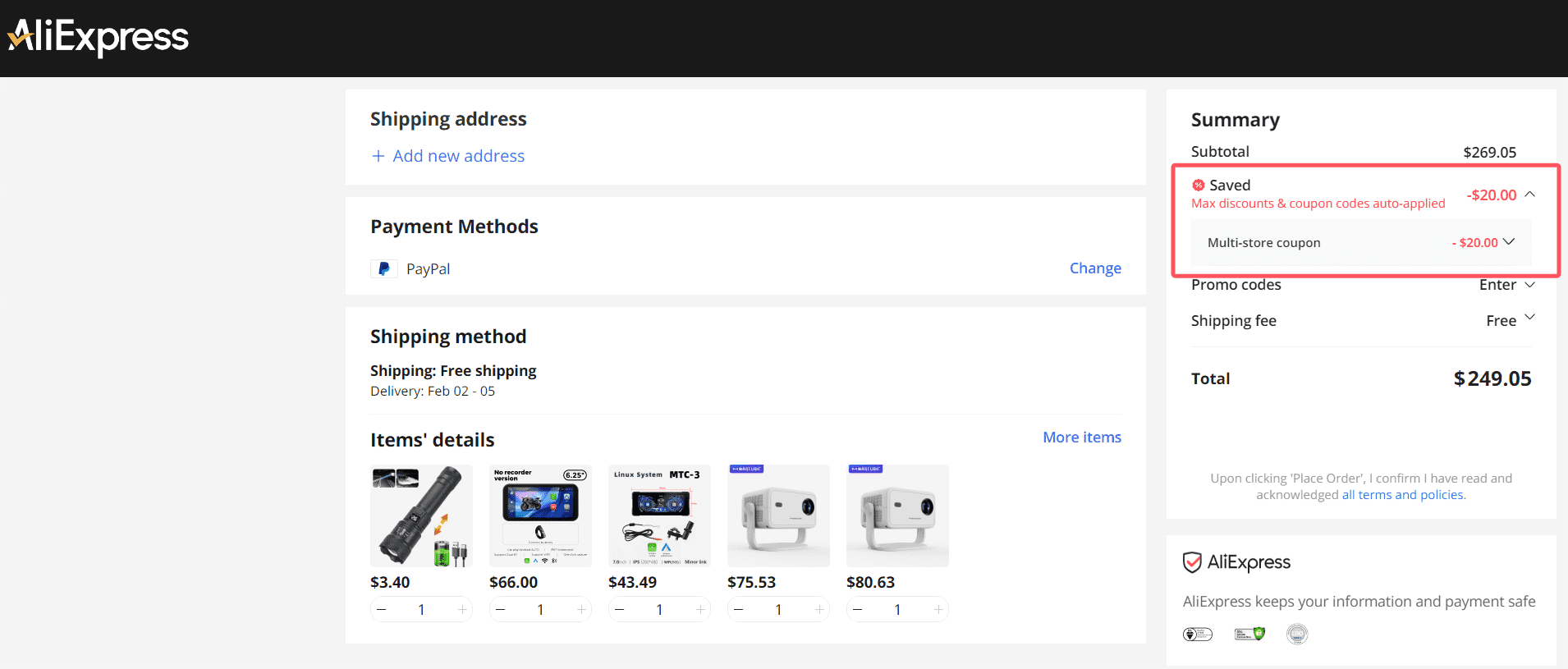 where to use AliExpress promo code box