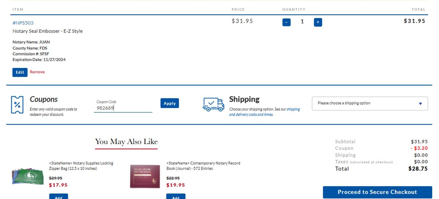 where to use American Association of Notaries promo code box