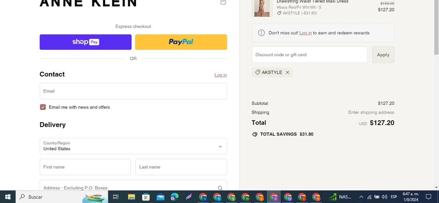 where to use Anne Klein promo code box