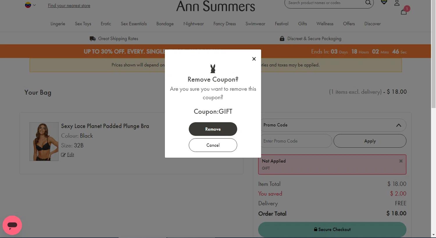 where to use Ann Summers promo code box