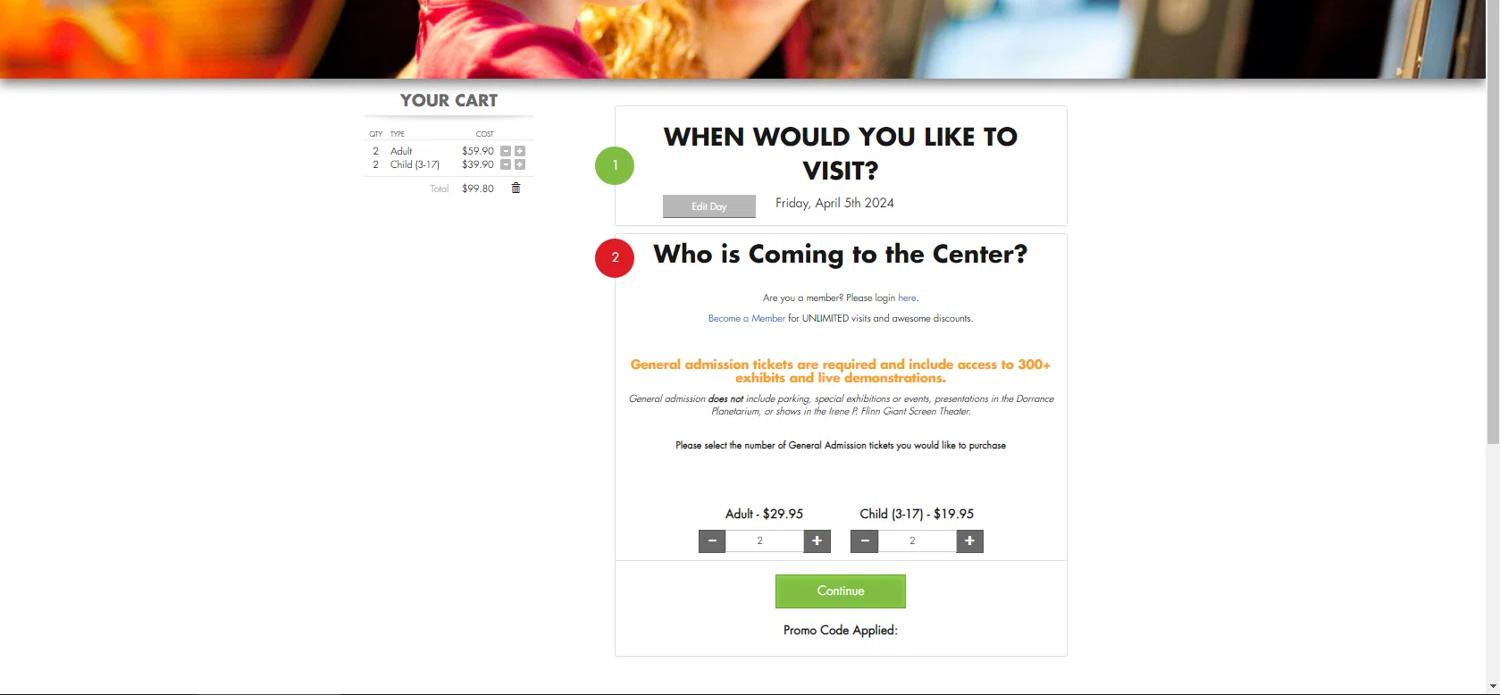 where to use Arizona Science Center promo code box