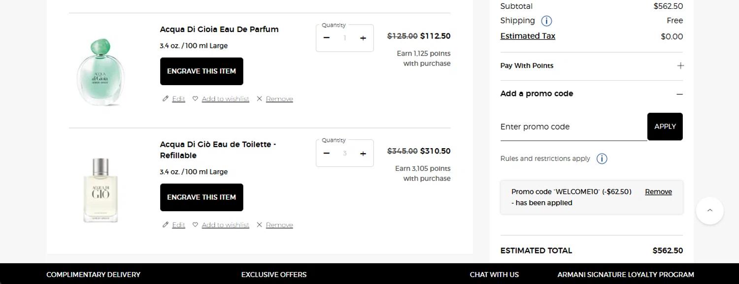 where to use Giorgio Armani Beauty US promo code box