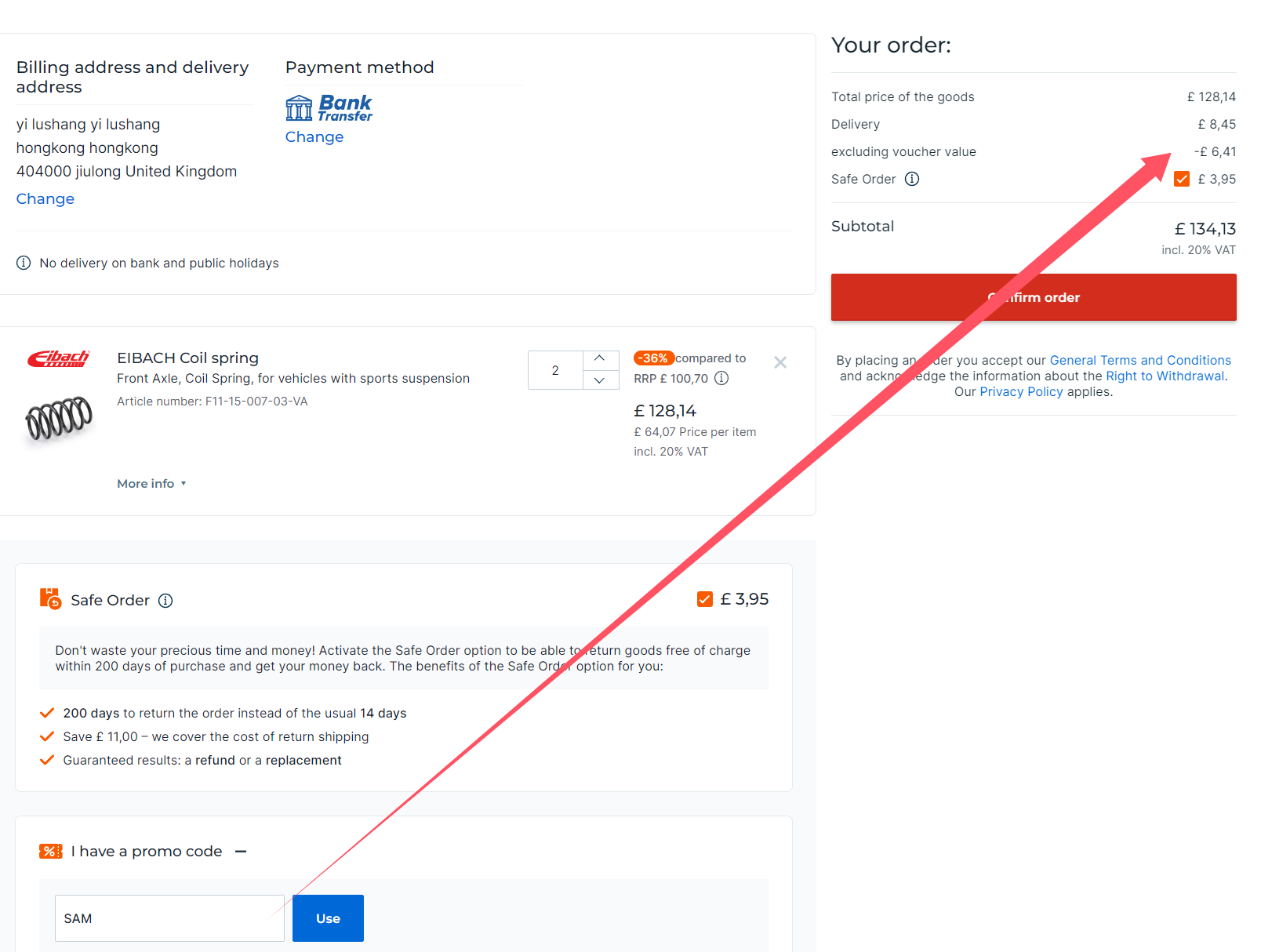 where to use Autodoc promo code box