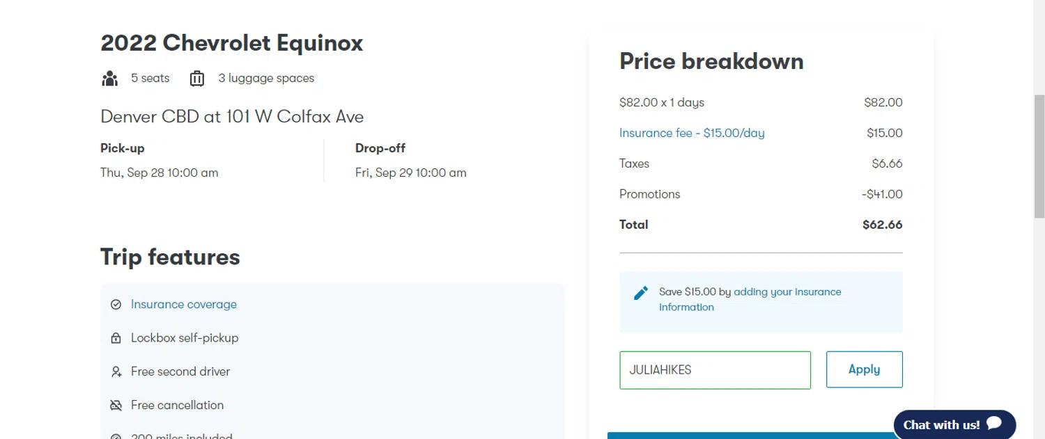where to use Avail Car Sharing promo code box