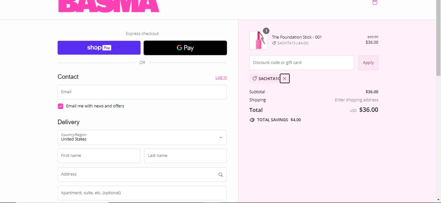 how to use Basma Beauty coupons