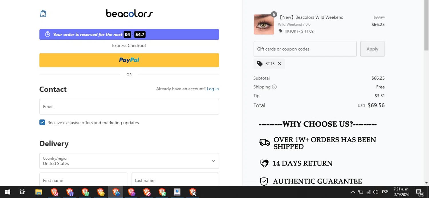 where to use Beacolors promo code box