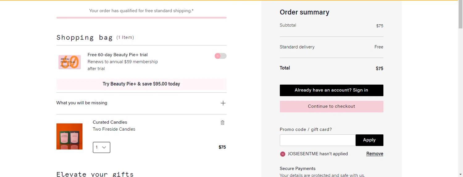 where to use Beauty Pie promo code box