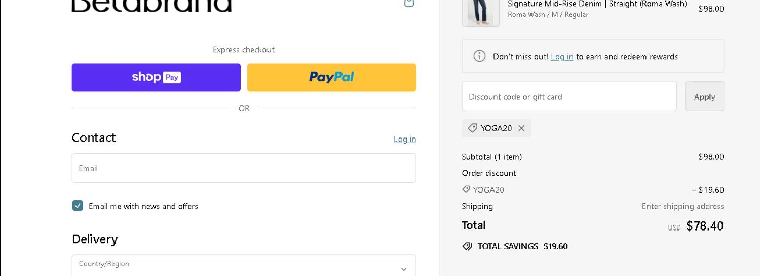 where to use Betabrand promo code box