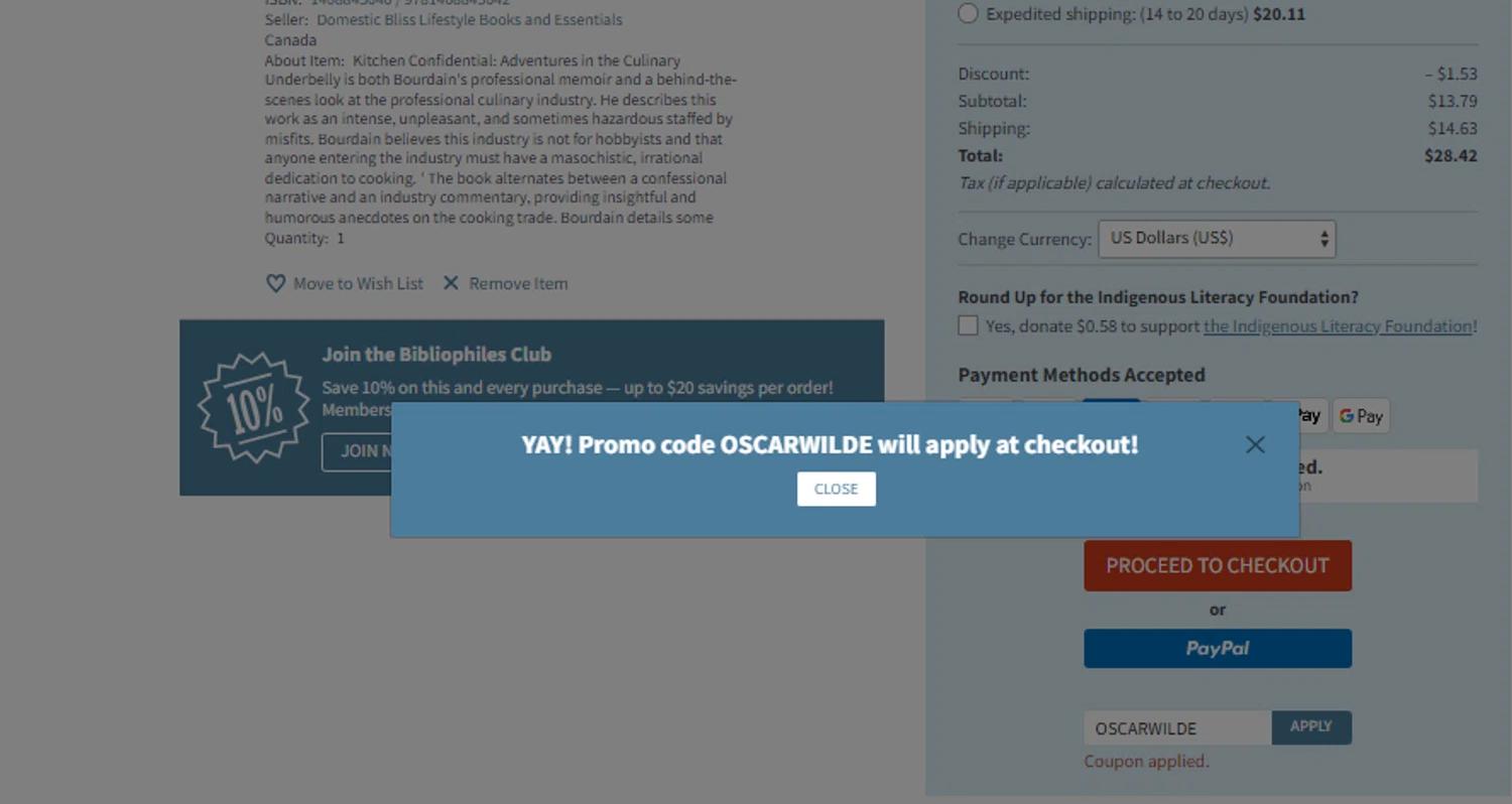 where to use Biblio promo code box