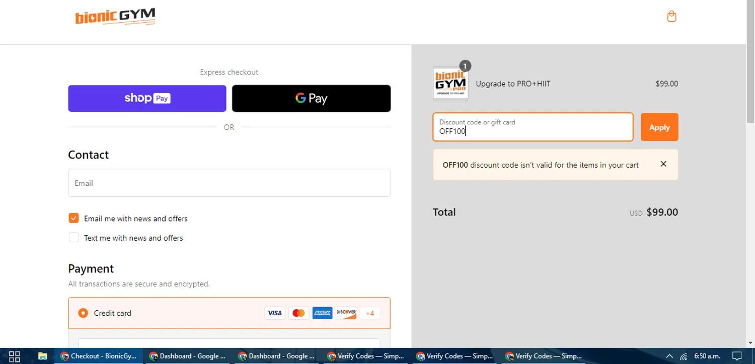 where to use BionicGym promo code box