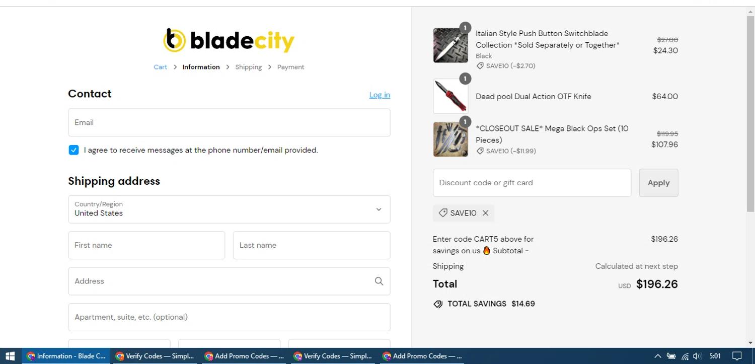 where to use Blade City promo code box