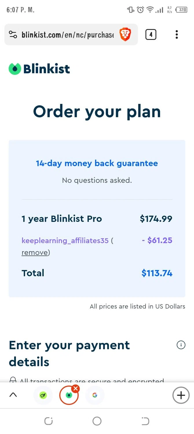 where to use Blinkist promo code box