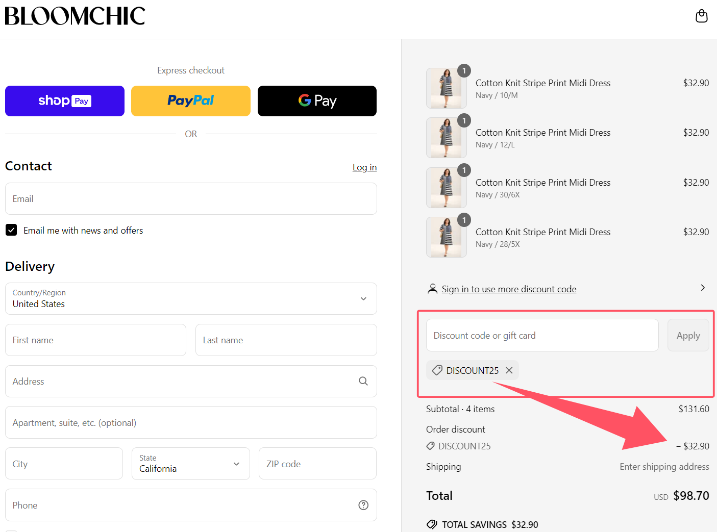 how to use Bloomchic coupons