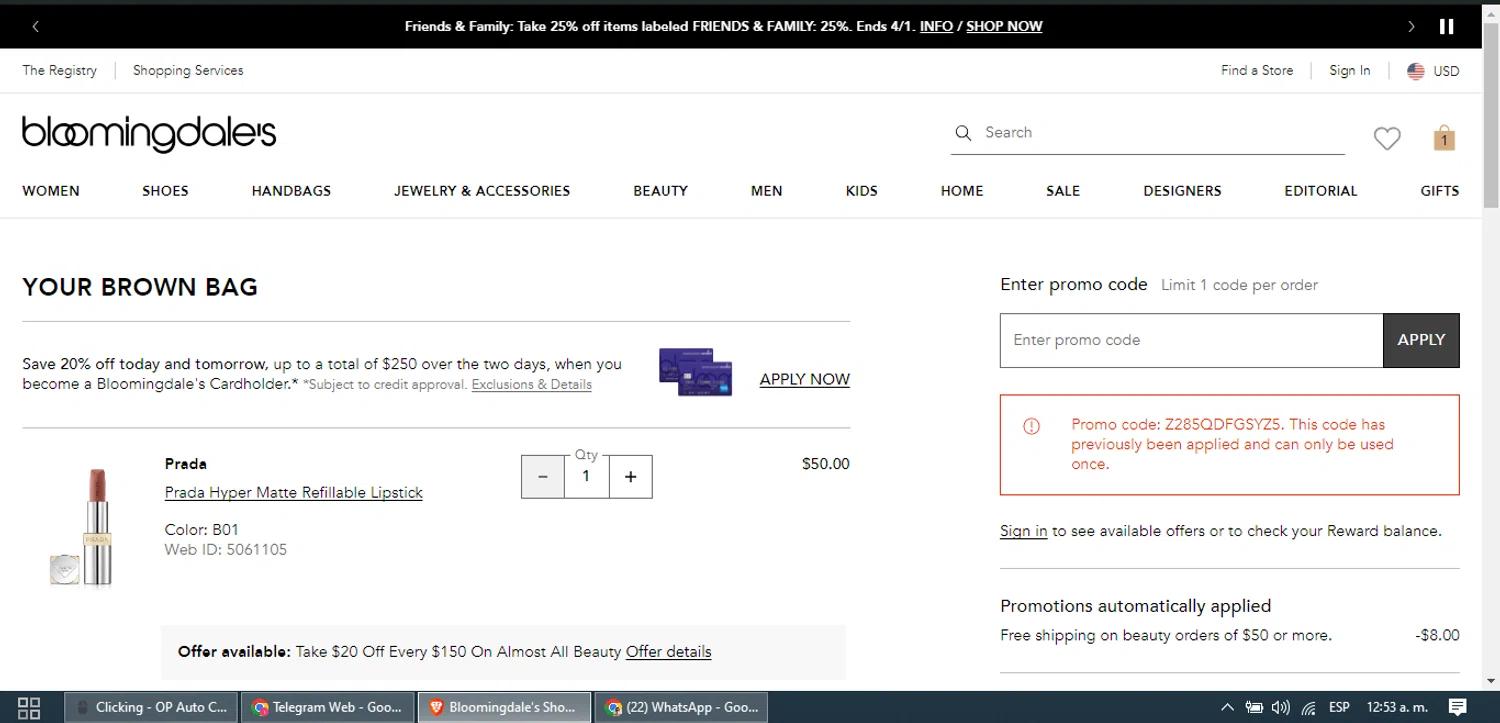 where to use Bloomingdale's promo code box