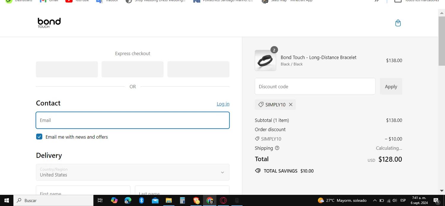where to use Bond Touch promo code box