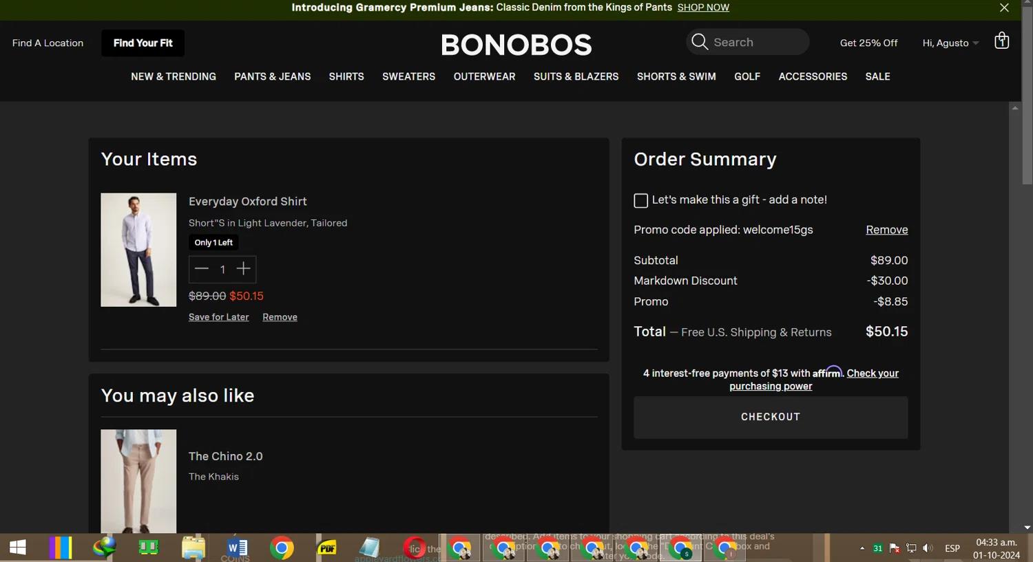 where to use Bonobos promo code box