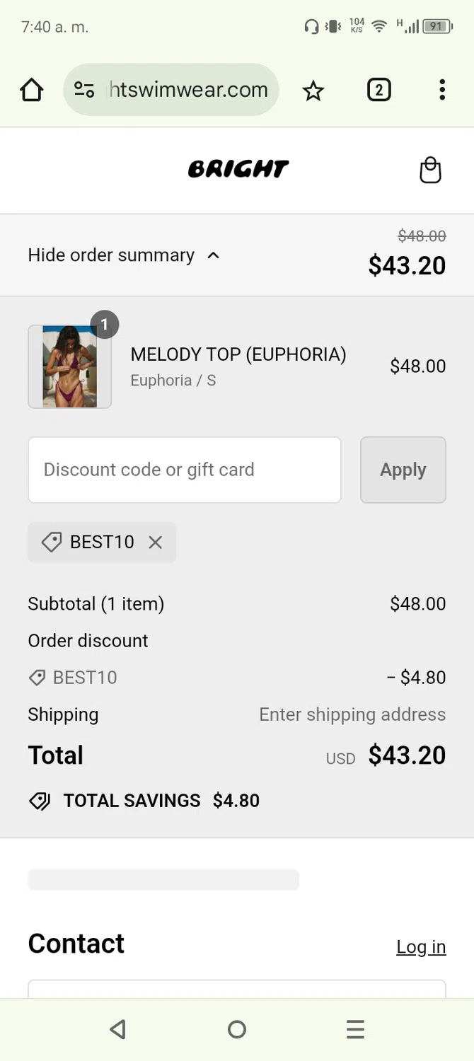 where to use Bright Swimwear promo code box