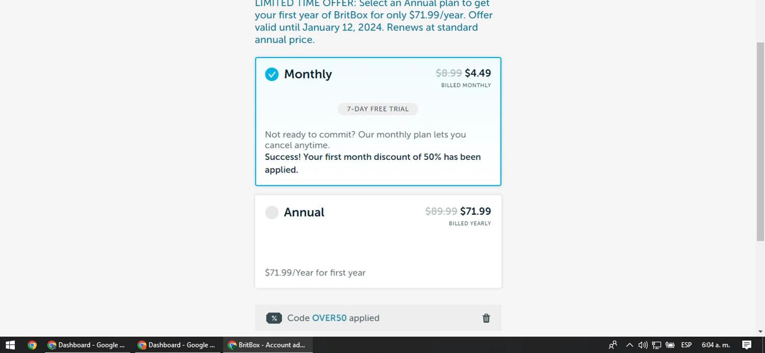 where to use Britbox promo code box