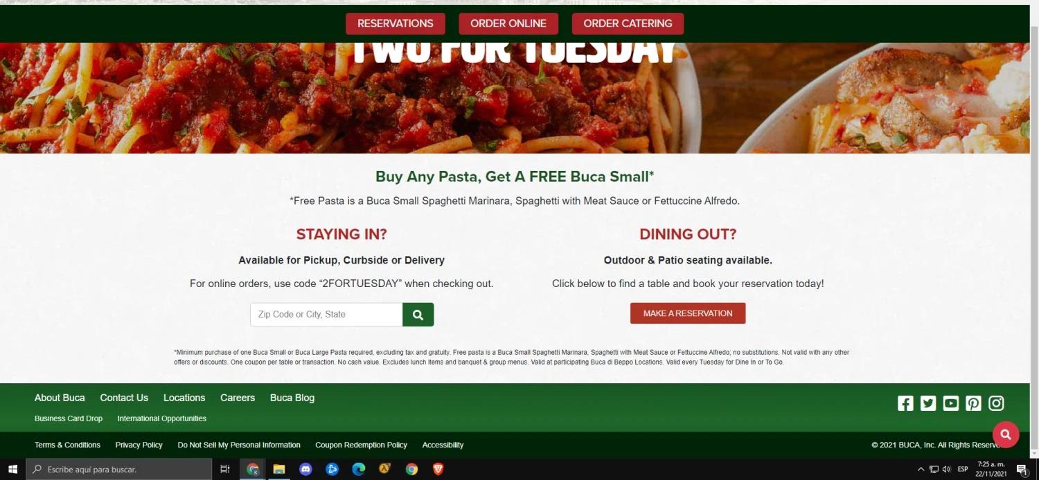 where to use Buca Di Beppo promo code box