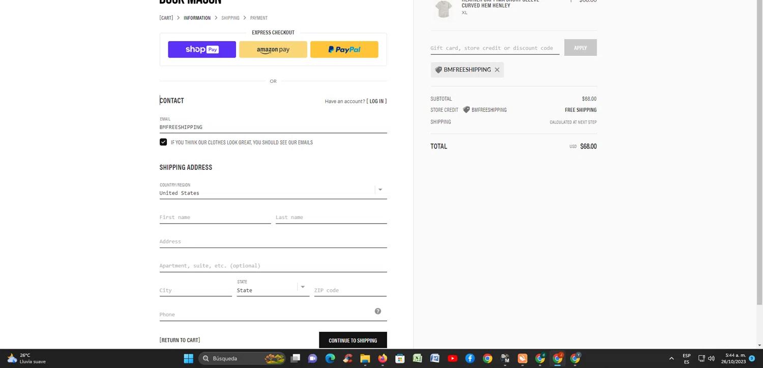 where to use Buck Mason promo code box