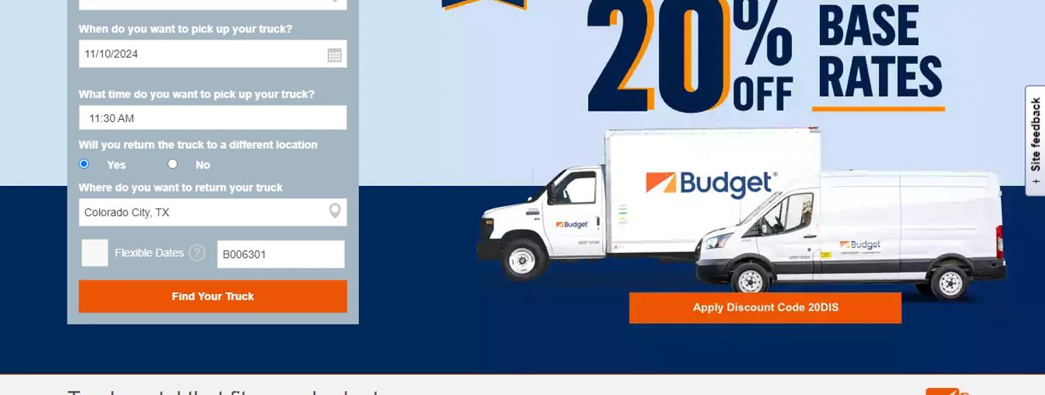 where to use Budget Truck Rental promo code box