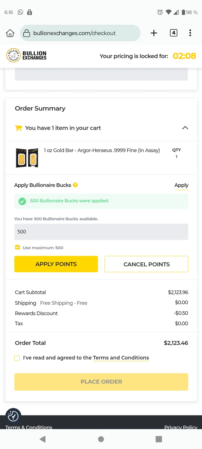 where to use Bullion Exchanges promo code box