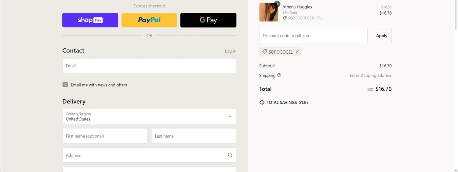 where to use Caitlyn Minimalist promo code box