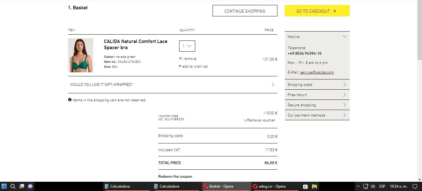 where to use CALIDA promo code box