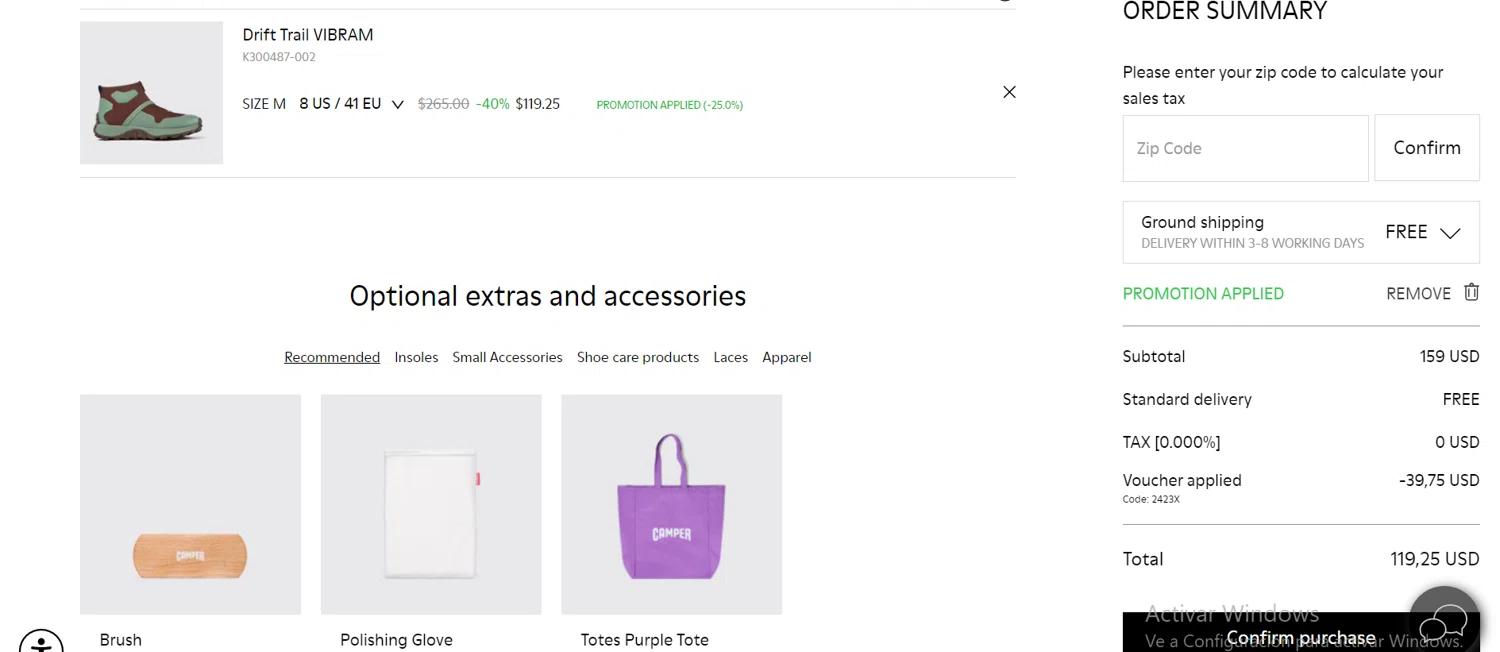 where to use Camper promo code box