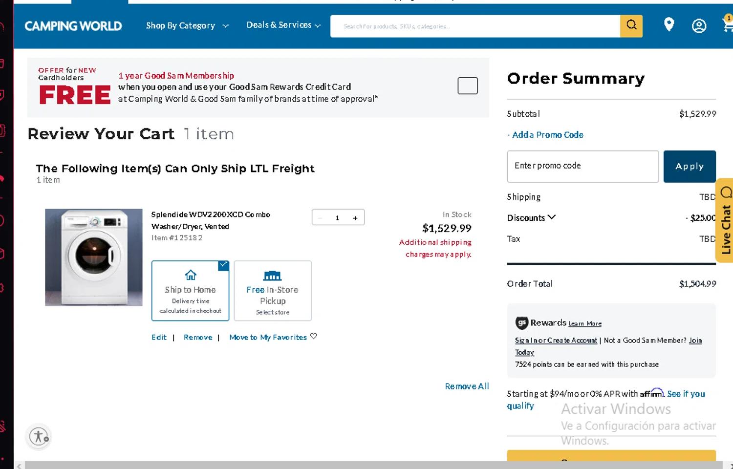 where to use Camping World promo code box