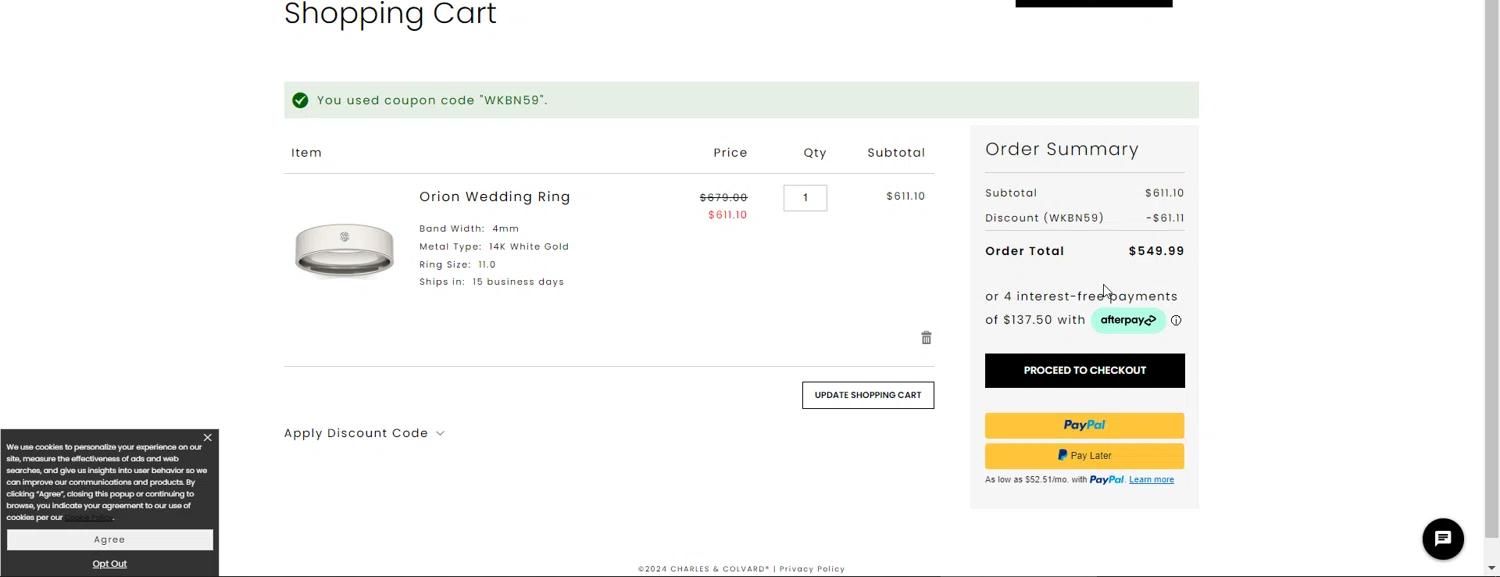 where to use Charles & Colvard promo code box