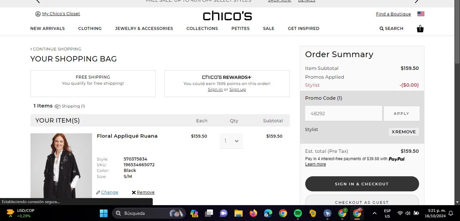 where to use Chico's promo code box