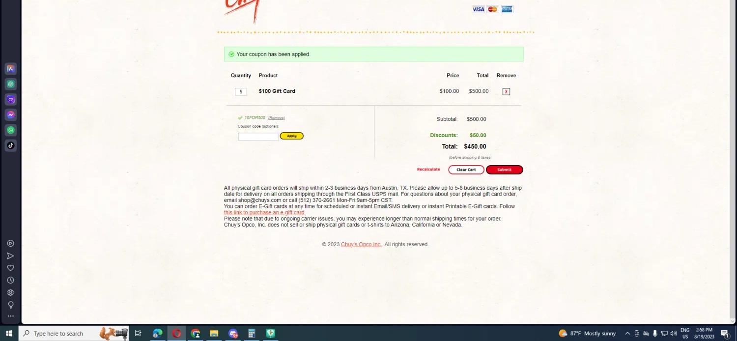 how to use Chuy's coupons