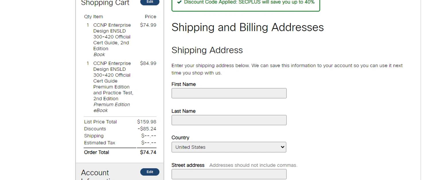 where to use Cisco Press promo code box