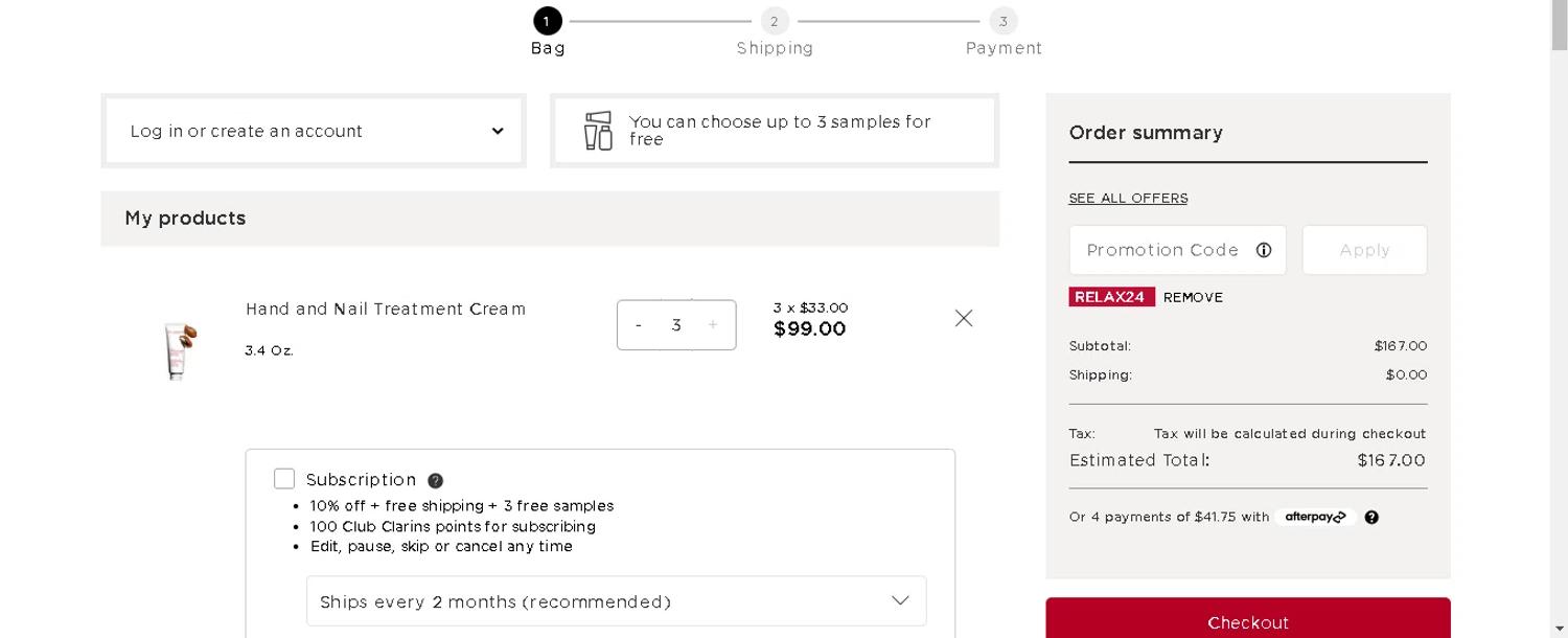 where to use Clarins promo code box