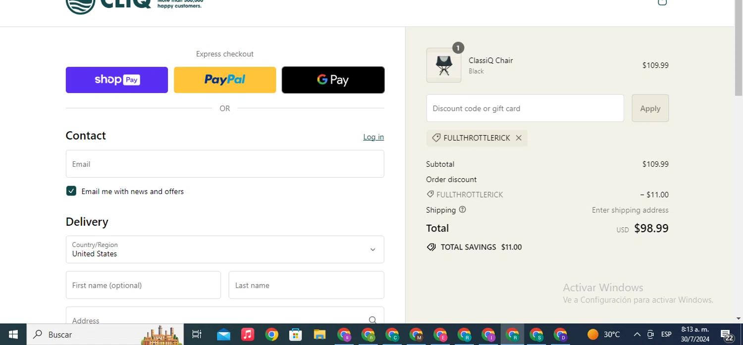 where to use CLIQ promo code box