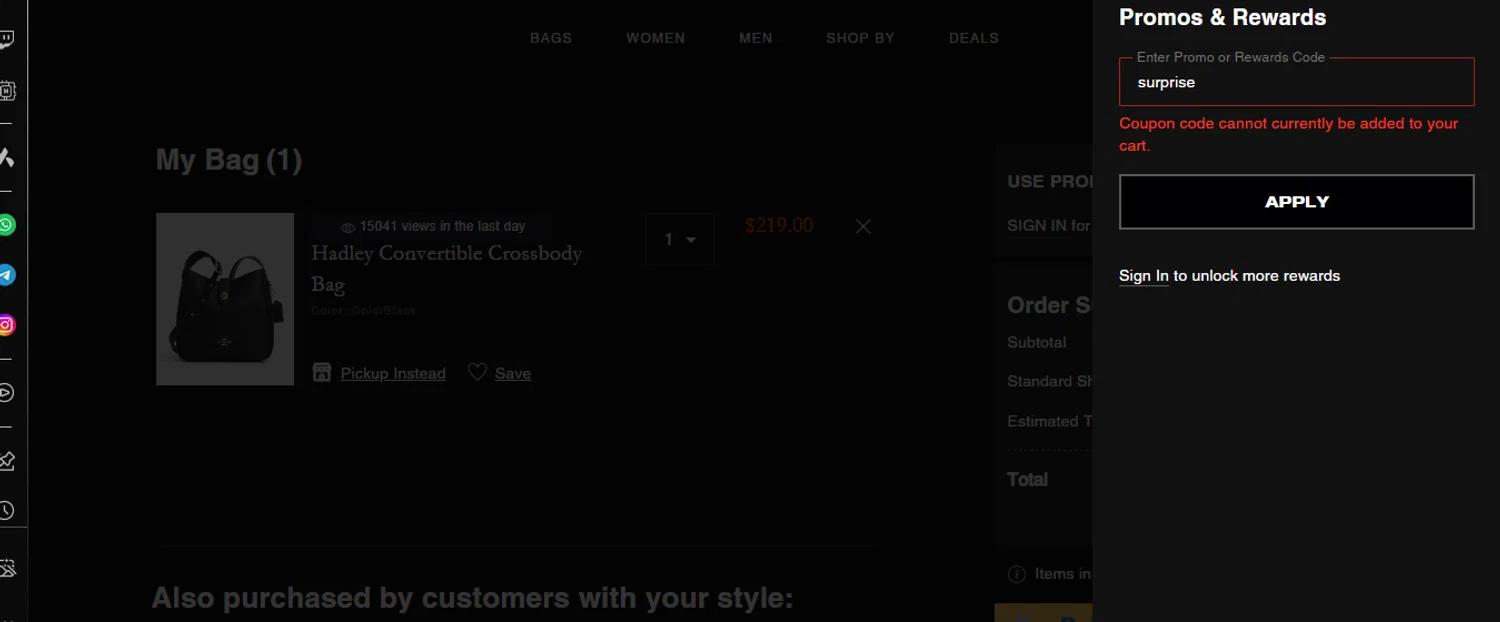 where to use Coach Outlet promo code box