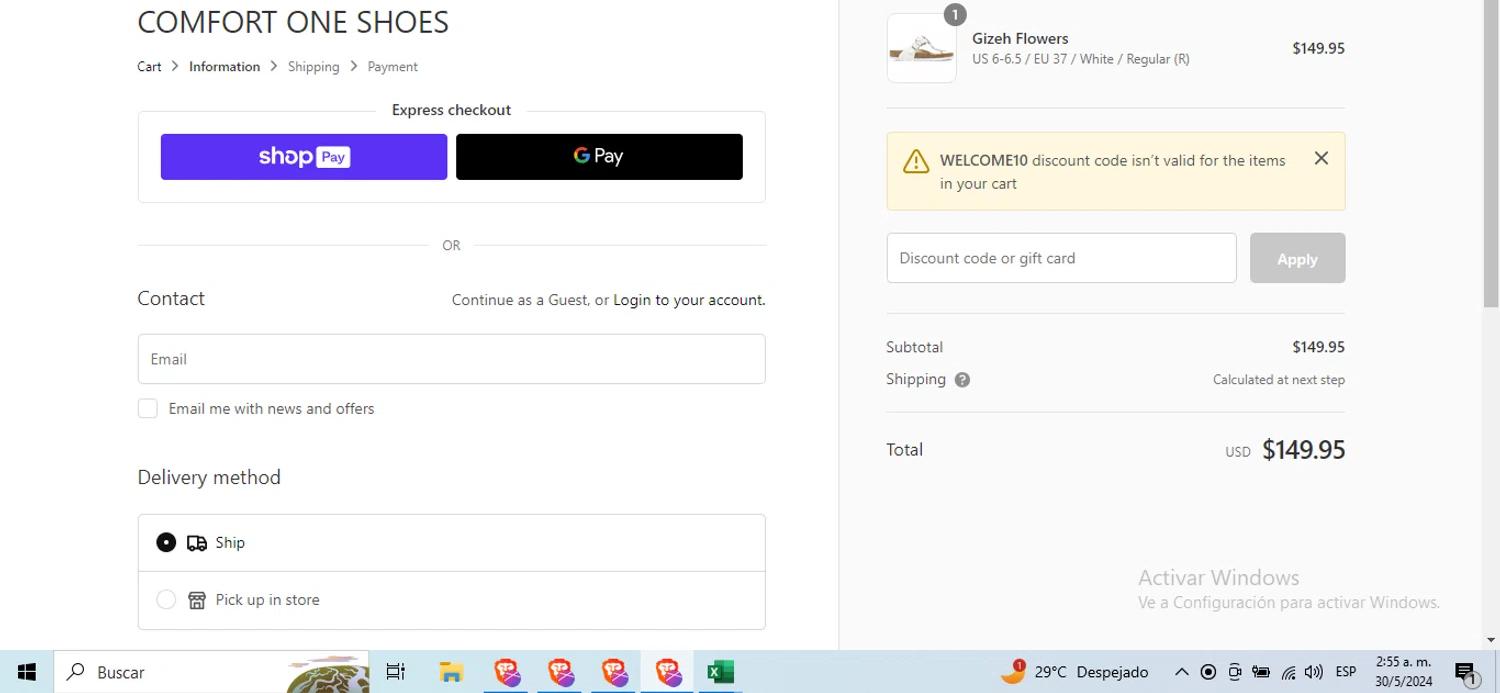 where to use Comfort One Shoes promo code box
