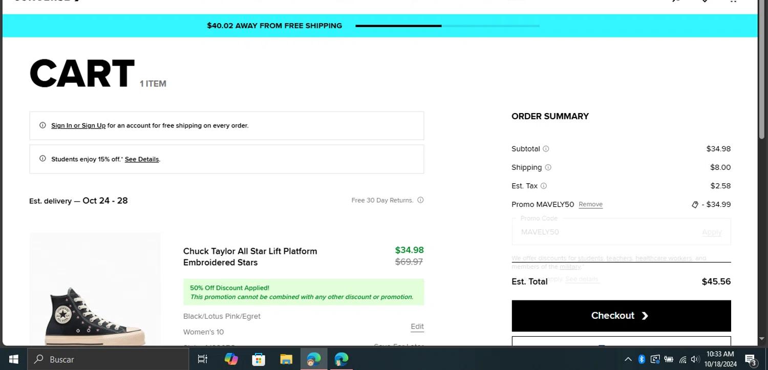 where to use Converse promo code box