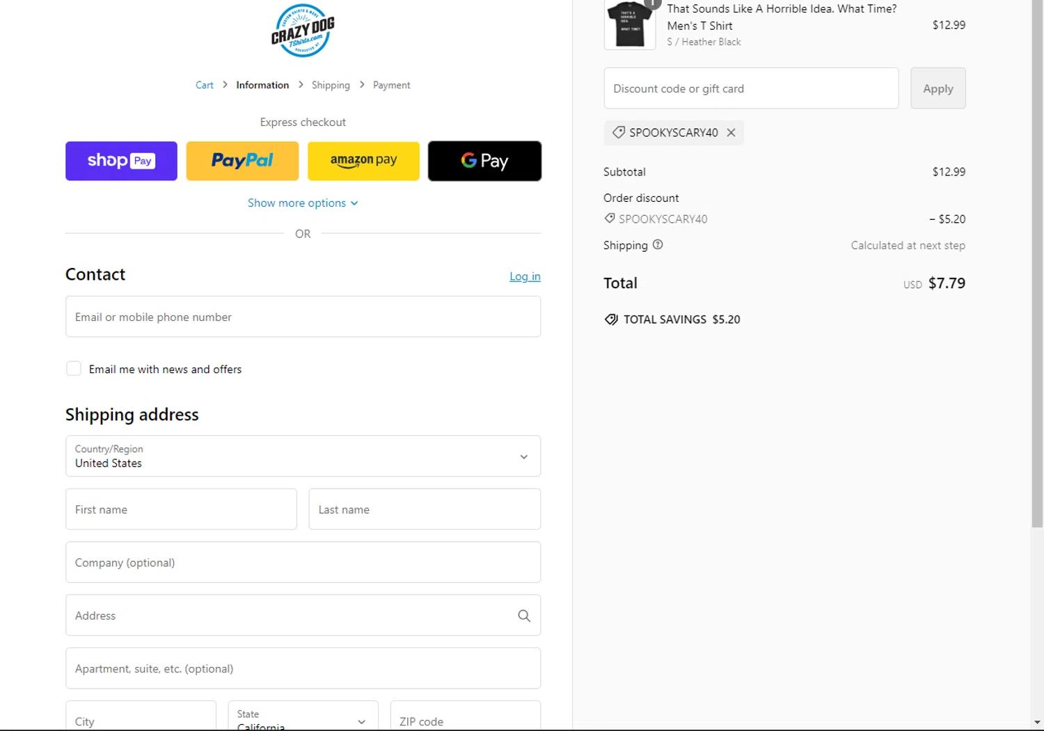 where to use Crazydogtshirts promo code box