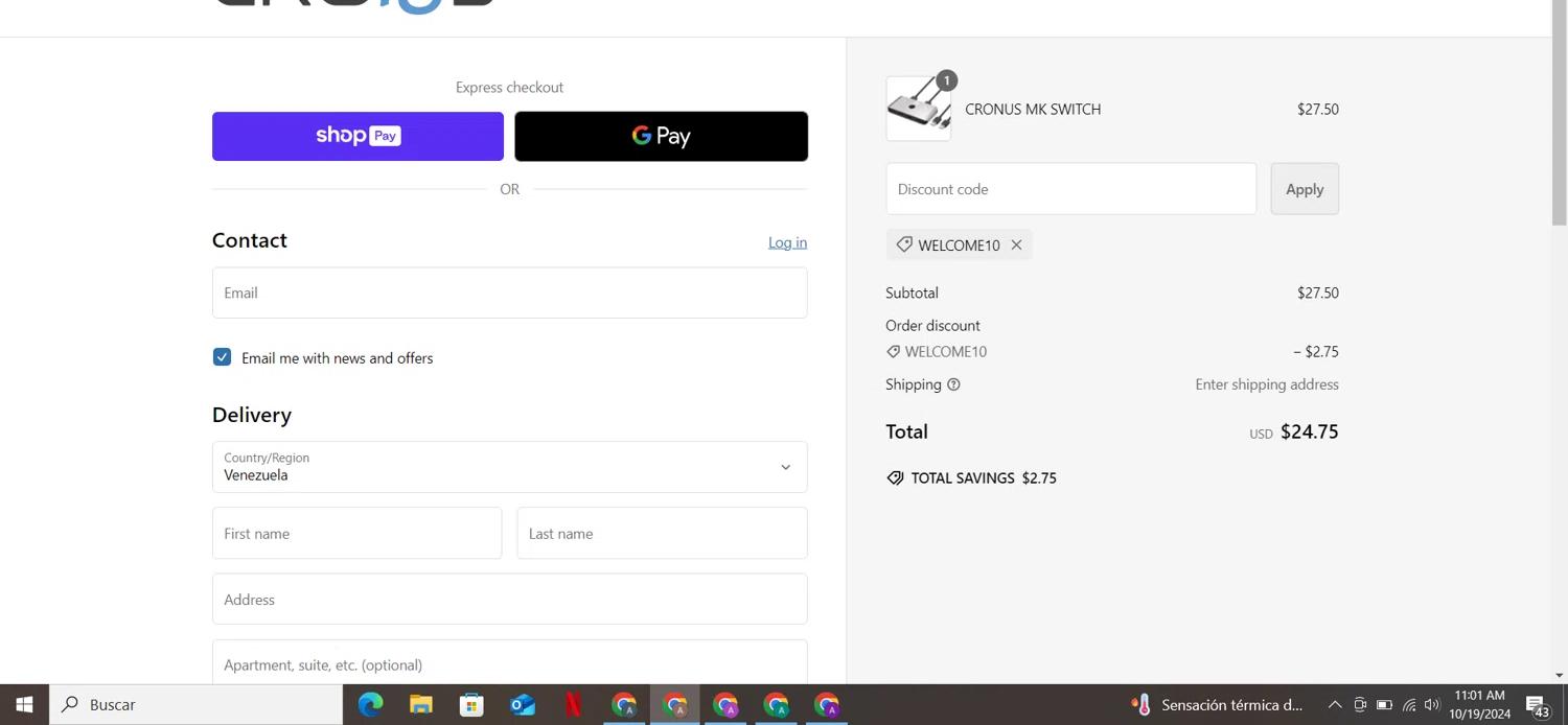 where to use The Cronus Shop promo code box