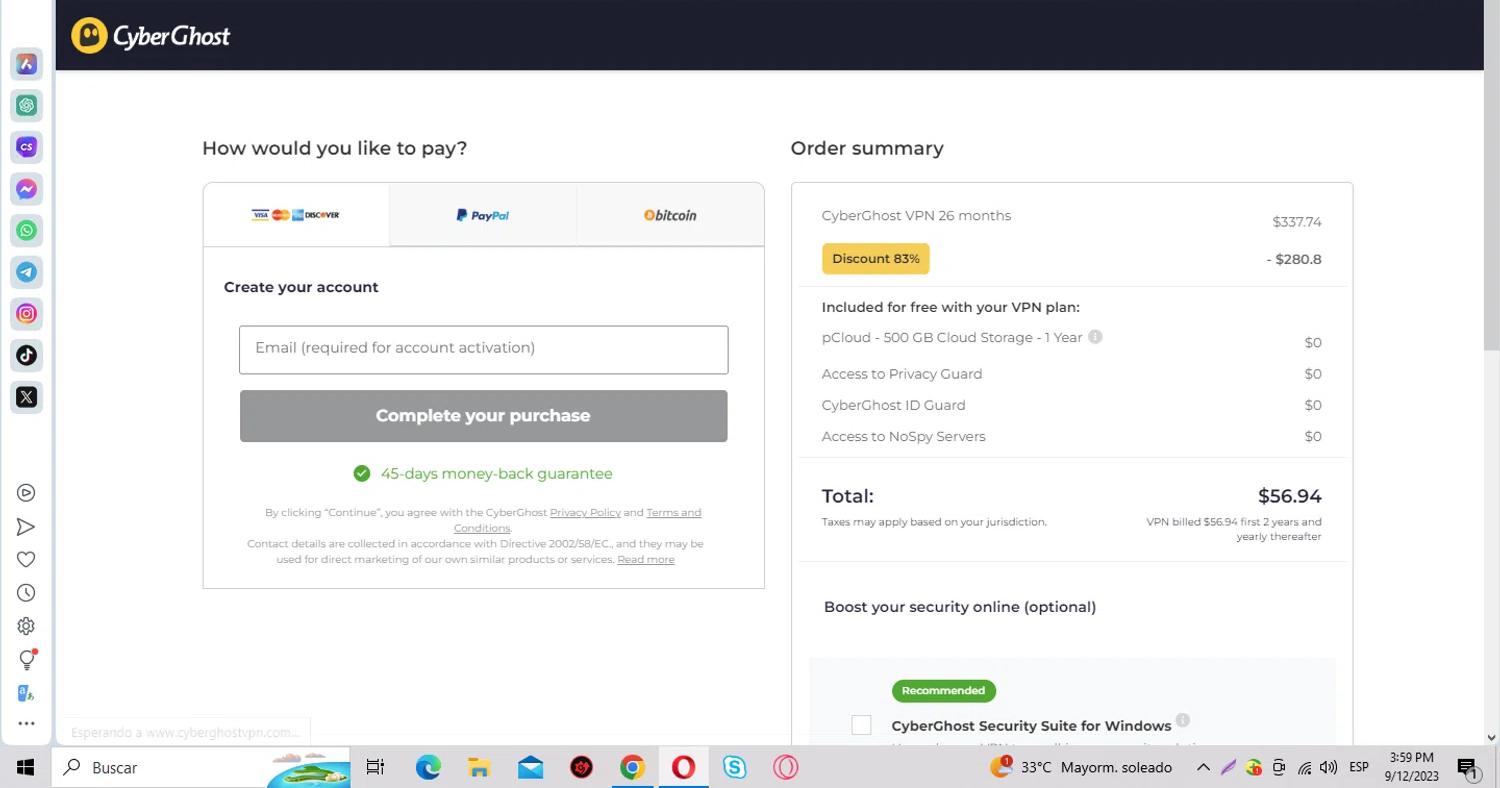 where to use CyberGhost VPN promo code box