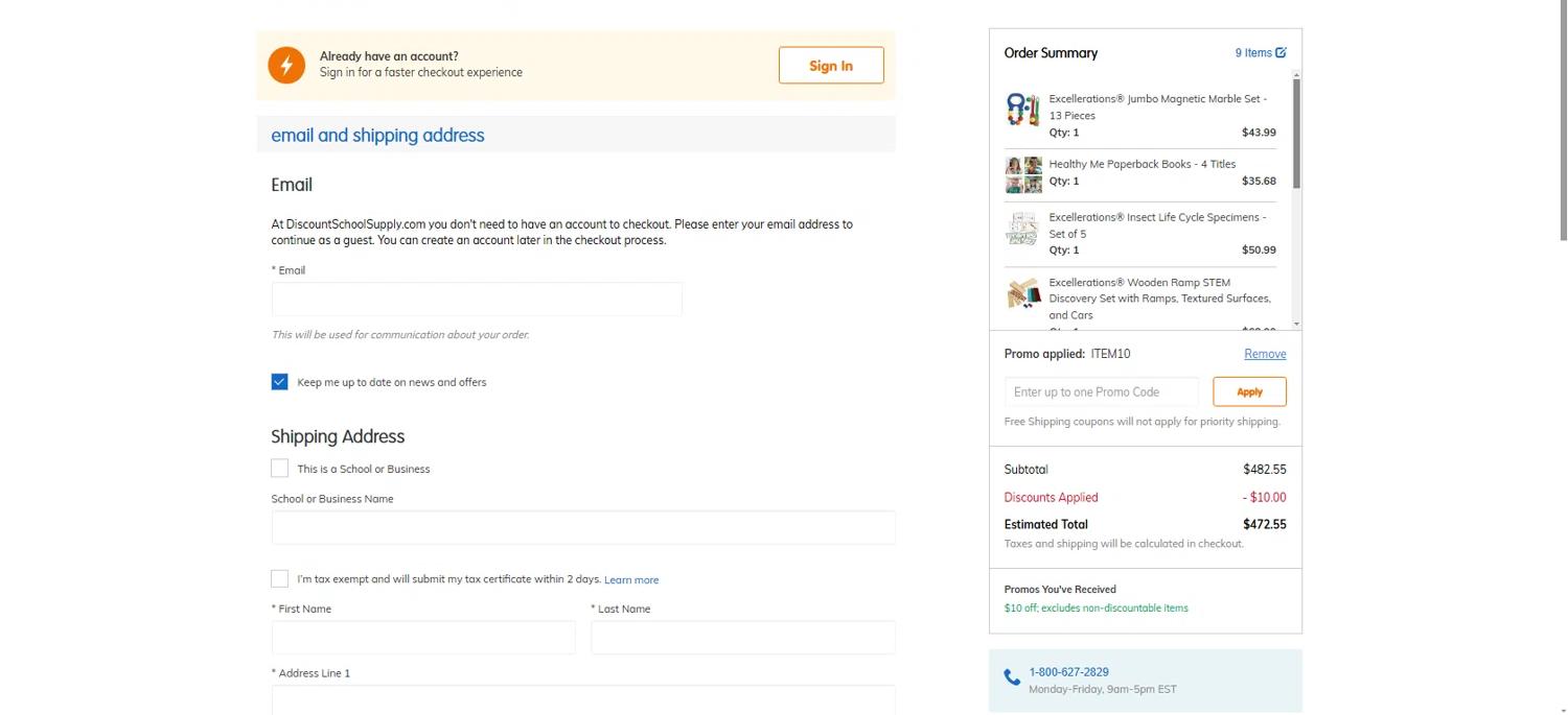 where to use Discount School Supply promo code box