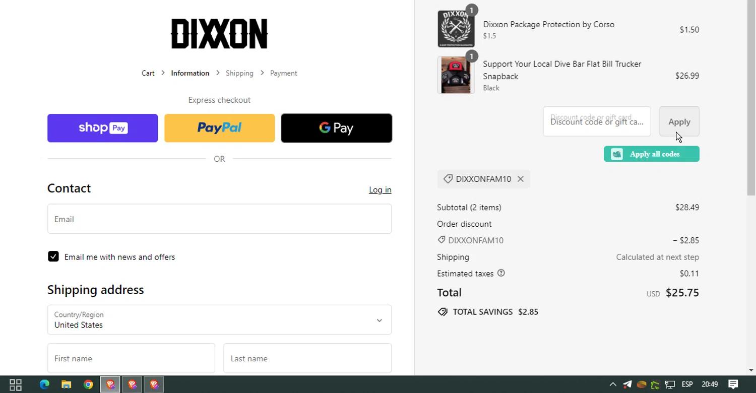 where to use Dixxon Flannel promo code box